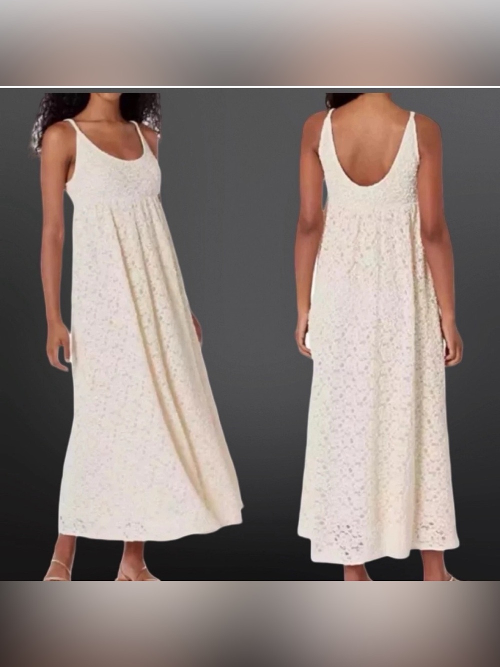 Rebecca Taylor Cream Lace Maxi Dress with Scoop Back and Spaghetti Straps